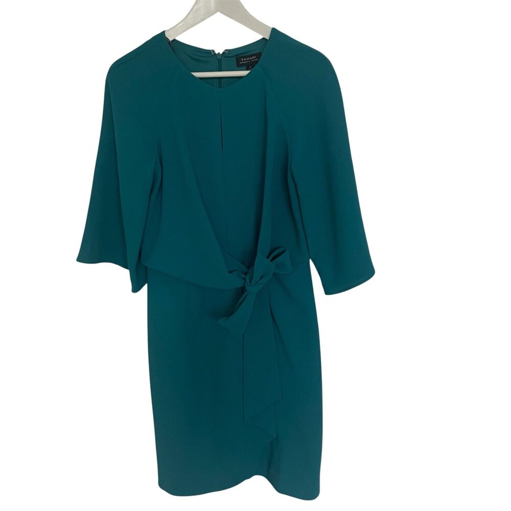 Tahari Arthur S Levine Womens Sheath Midi Dress Sz 4 Holiday Event Modest Tie